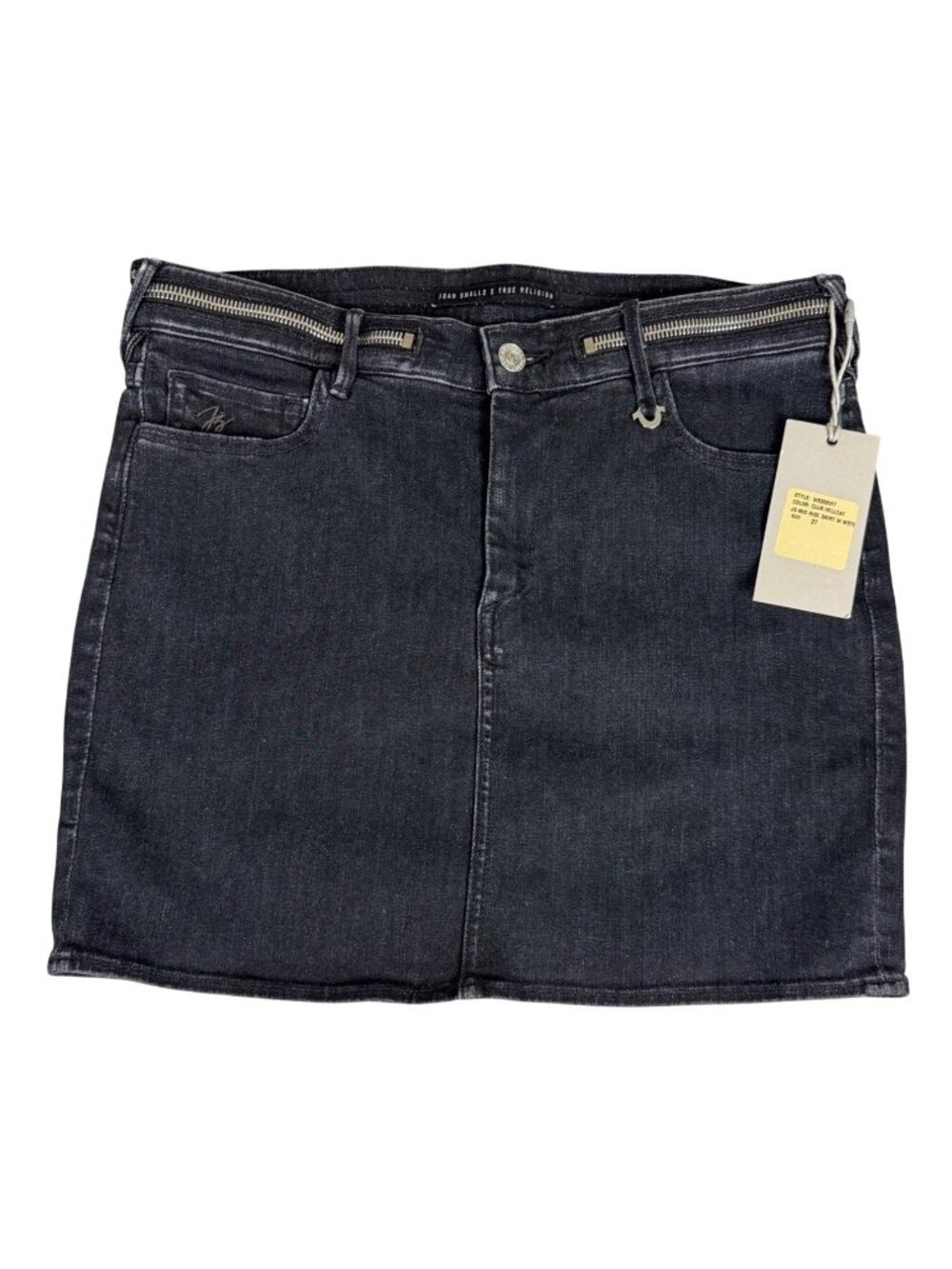 Joan Smalls X True Religion Womens 27 Mid-Rise Black Denim Skirt Zipper Retro